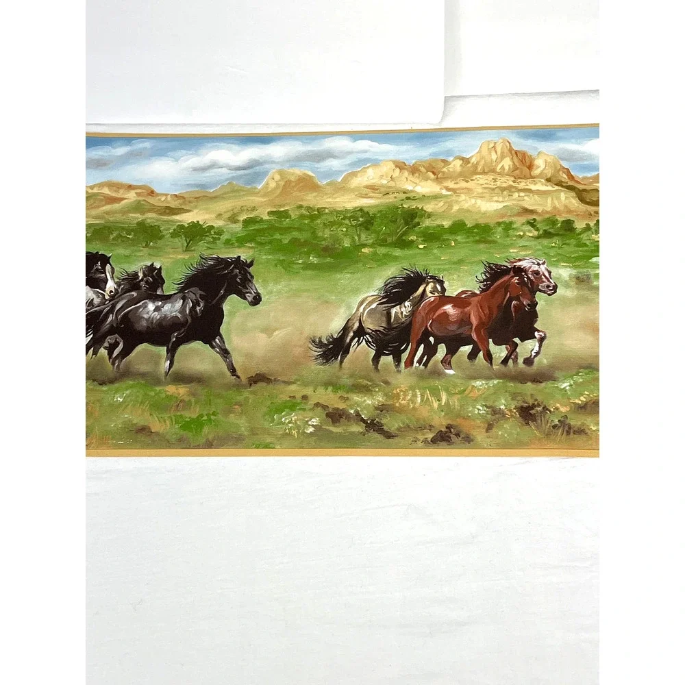 Galloping Horses Wallpaper Border Roll Prepasted Western Ranch Decor New NOS